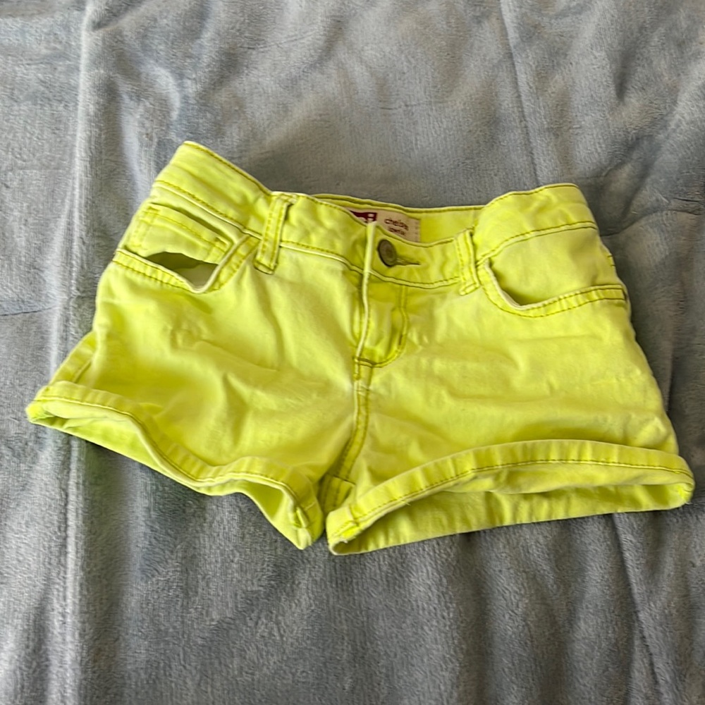 L.E.I. Size 8 Highlighter Yellow Jean Shorts with Pockets & Adjustable Waistband